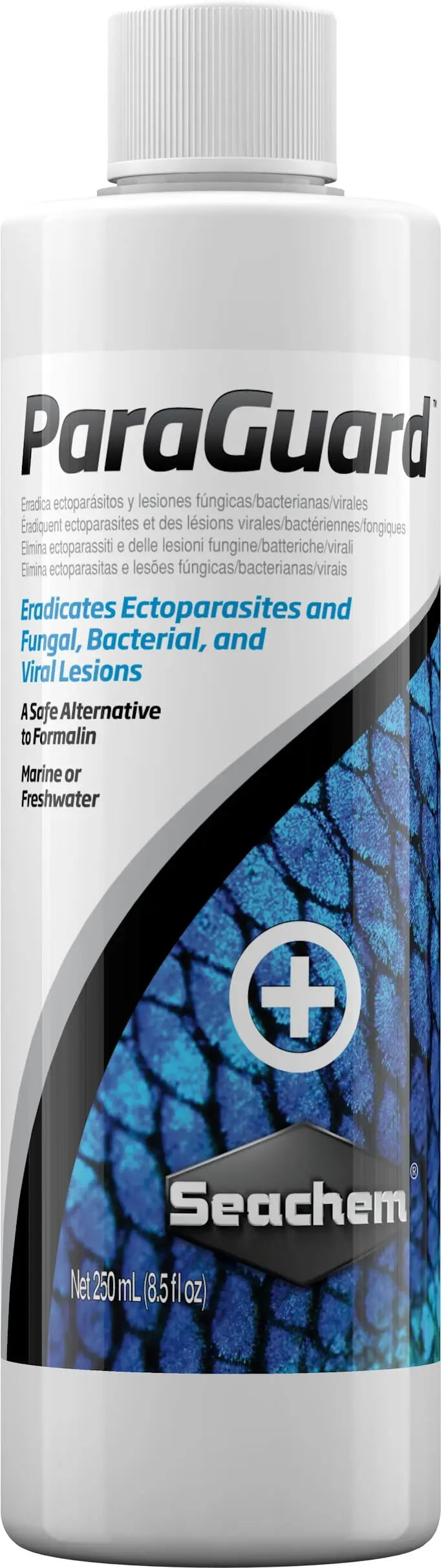 Seachem ParaGuard 250 mL broad-spectrum aquarium parasite and infection treatment bottle