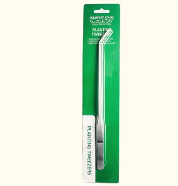 Aquarium Co-Op Planting Tweezers stainless steel aquascaping tool used for planting and arranging aquatic plants in freshwater aquariums.