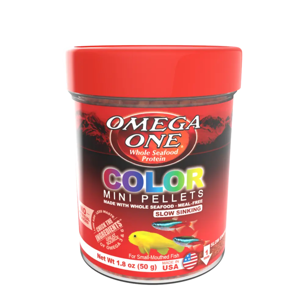 Omega One Color Mini Pellets 1.8 oz slow-sinking aquarium fish food