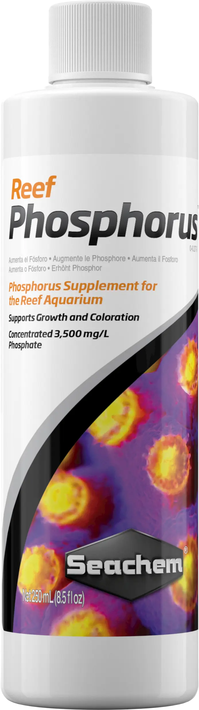 Seachem Reef Phosphorus 250 mL bottle used to raise phosphorus levels in reef aquariums