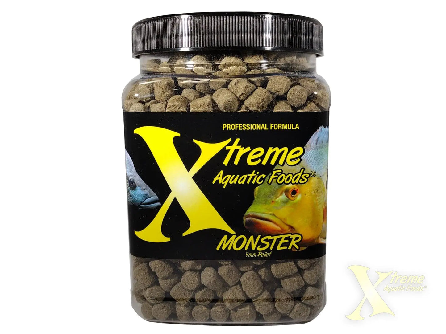 Xtreme Monster 9mm Pellets 40oz floating food for large freshwater fish, oscars, arowanas, bichirs, catfish, and monster fish.