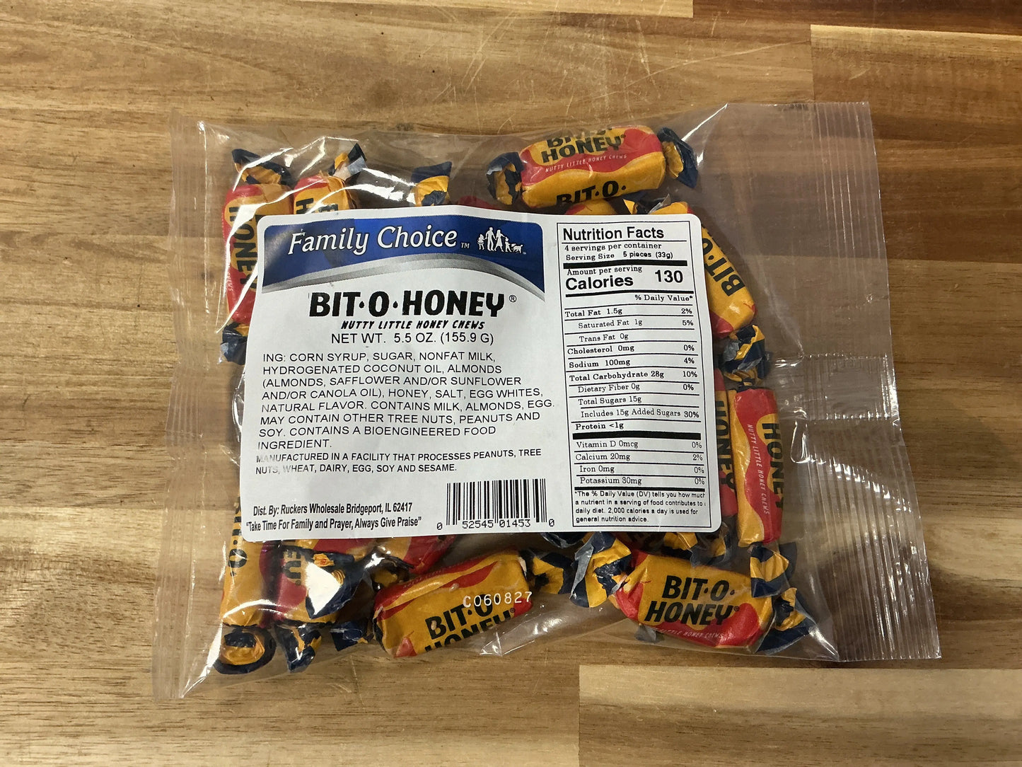 Bag of Rucker's Bit-O-Honey chewy honey candy, 5.5 oz