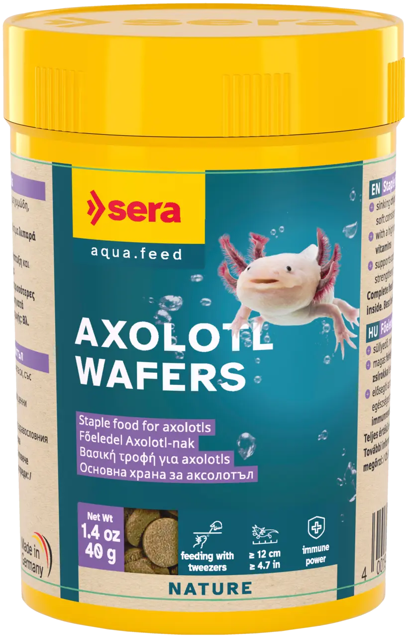 Sera Axolotl Wafers 3.7 oz β protein-rich sinking food for axolotls, newts, and aquatic salamanders, water-stable and nutritious