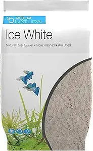 Pisces Ice White Aquarium Substrate 10 lb bag – natural bright white gravel for freshwater aquariums, safe for fish, shrimp, and plants.