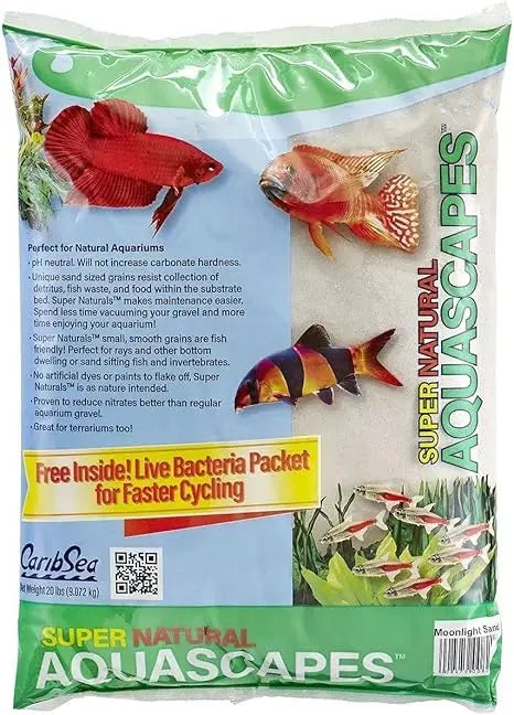 Super Naturals Moonlight Sand 5 lb aquarium substrate – fine bright white sand for nano aquariums, safe for freshwater fish and plants.