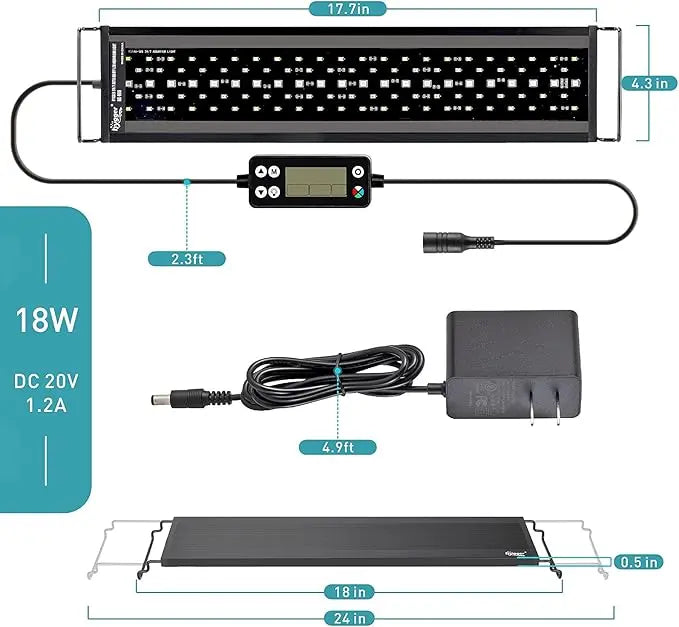 Hygger 999 18W LED Aquarium Light – Full Spectrum with Timer Tropical Treasures Wyo LLC