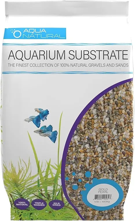 Pisces Gold Pearl Aquarium Substrate 10 lb bag – natural shimmering gold gravel safe for freshwater aquariums, plants, and fish.