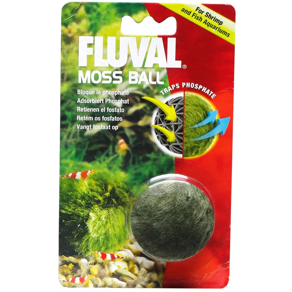 Fluval Moss Ball artificial aquarium moss ball decoration for shrimp tanks, betta aquariums, nano tanks, and freshwater aquascapes.