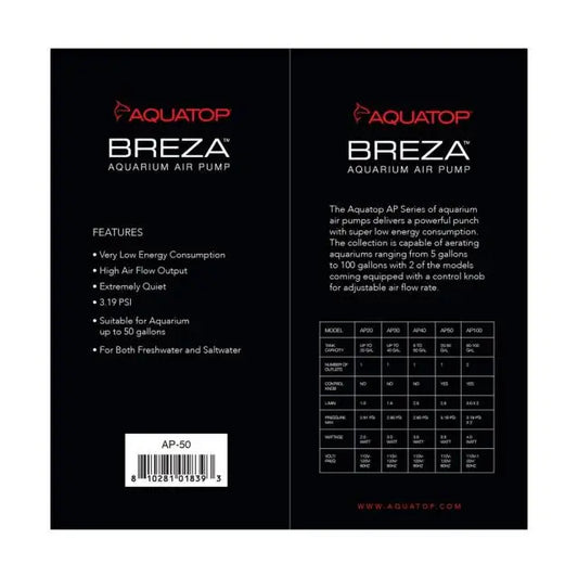 Aquatop Breza AP-50 – Silent, Reliable Aquarium Air Pump Tropical Treasures Wyo LLC
