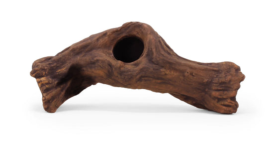 Aquavitro Ceramic Hide Model B1 – realistic wood-textured ceramic ornament (7.5×2×3.75 in), safe hiding spot for plecos, shrimp, axolotls, and small terrarium animals