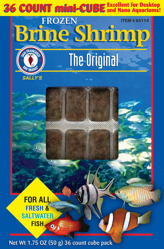 San Francisco Bay Brand Frozen Baby Brine Shrimp 1.75 oz – high-protein fish food for fry and small fish, local pickup only at Tropical Treasures Wyo