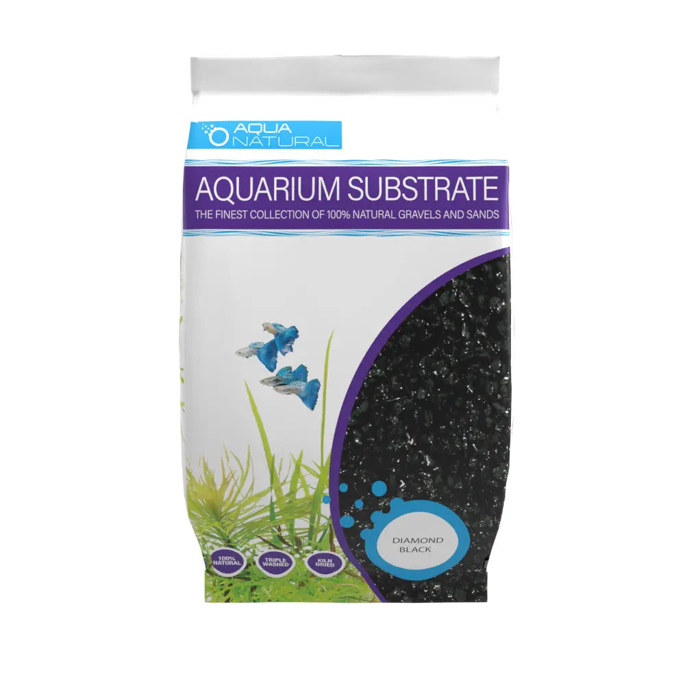 Pisces Diamond Black Aquarium Substrate 10 lb bag โ natural jet-black gravel for freshwater aquariums, safe for fish and plants.