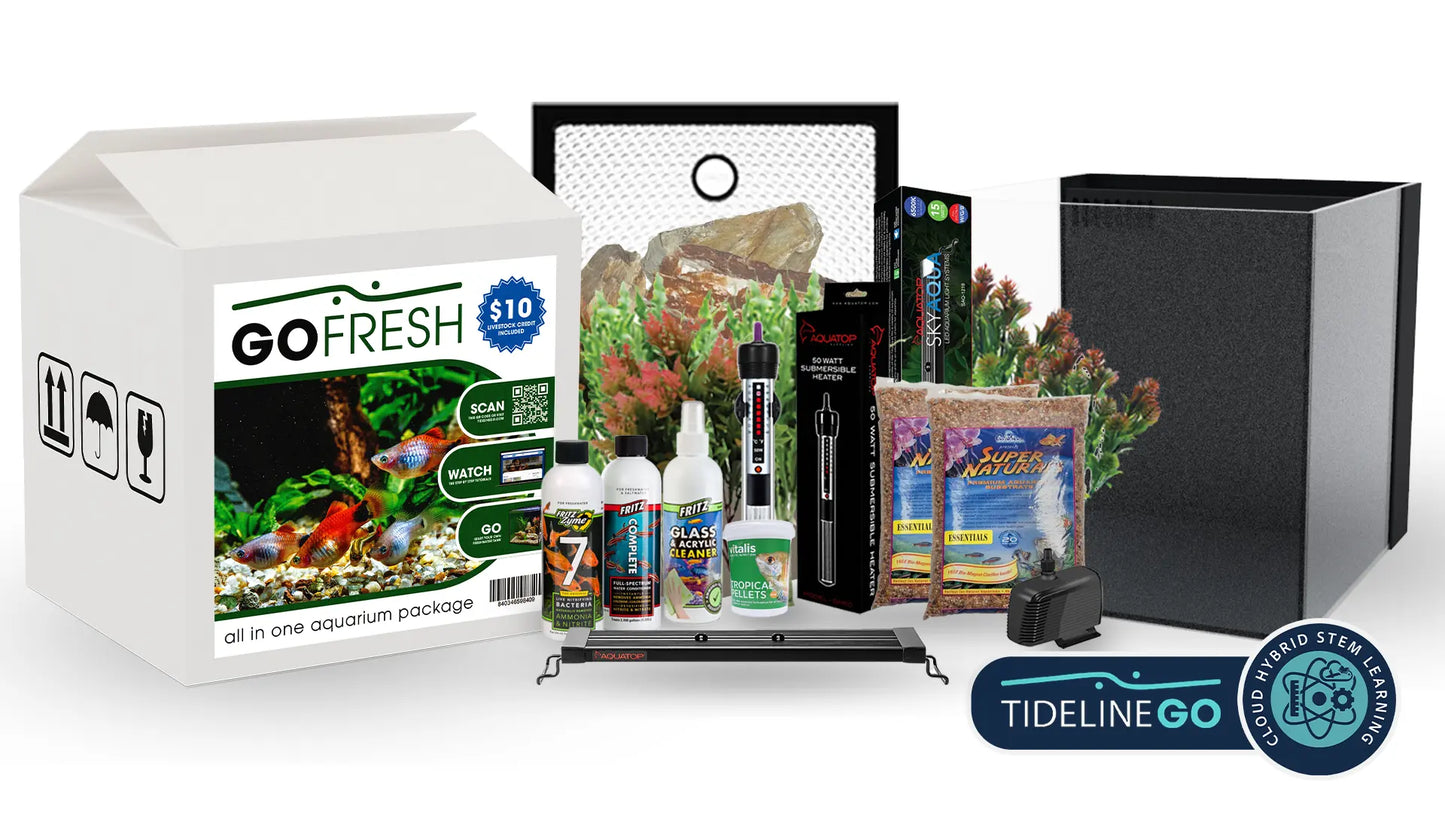 Tideline Go Fresh 11.3 Aquarium System all-in-one freshwater nano tank with built-in filtration for bettas, shrimp, nano fish, and planted aquariums.