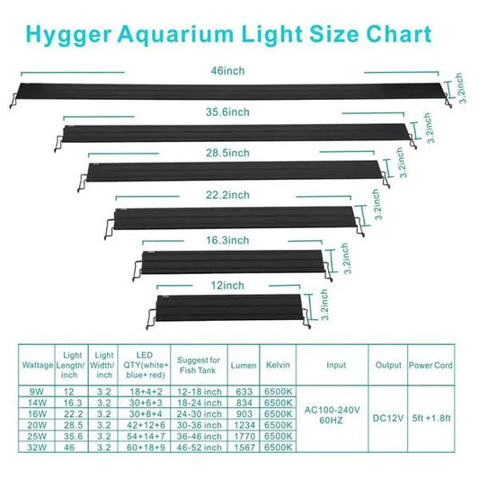 Hygger Extendable LED Light HG918-16w Tropical Treasures Wyo LLC
