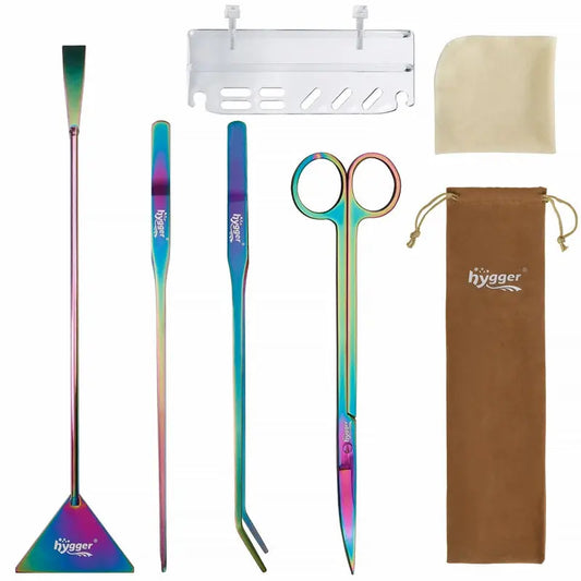 Hygger HG030 Colorful Stainless Steel Aquarium Tools – aquascaping tool set with scissors, tweezers, and spatula