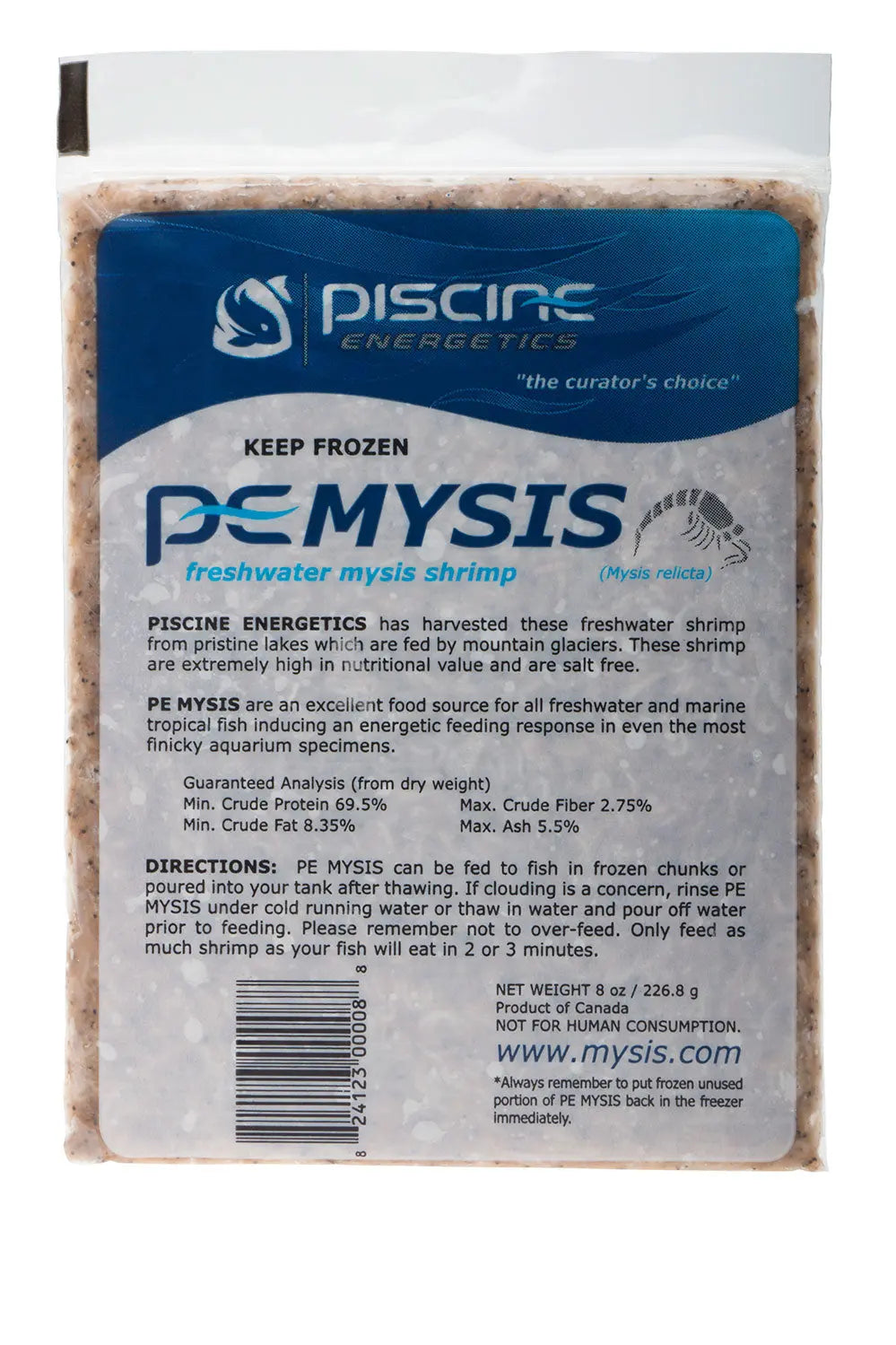 PE Mysis 8 oz flat pack frozen mysis shrimp premium fish food for freshwater and saltwater aquariums