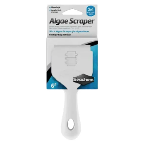 Seachem Algae Scraper 6 Inch compact glass aquarium cleaner for removing algae from nano tanks, small freshwater, saltwater, planted, betta, and shrimp tanks.