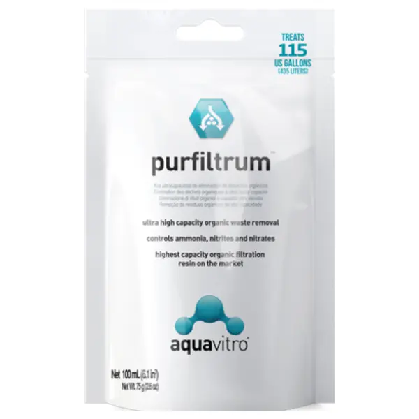 Seachem Aquavitro Purfiltrum 100mL bagged premium aquarium filter media for freshwater and saltwater tanks