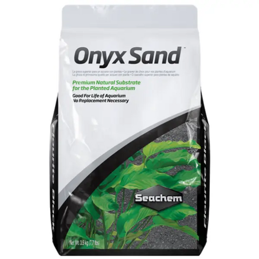 Seachem Onyx Sand 7.7 lbs – premium carbonate-rich substrate for planted freshwater aquariums, with natural dark coloration.
