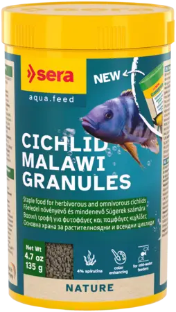 Sera Cichlid Malawi Granules 4.7 oz – Spirulina Food for African Cichlids