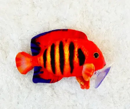 GreenPleco Flame Angel Plush – Bright orange and black collectible saltwater fish plush made from eco-friendly materials by GreenPleco