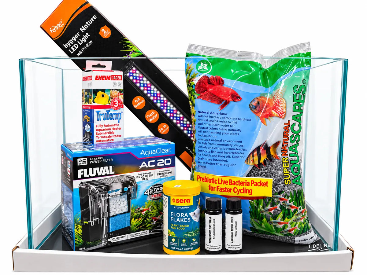 Tideline 15.2 Gallon Bowfront Aquarium Starter Bundle – Filter, Light, Heater & Substrate