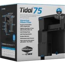 Seachem Tidal 75 Hang-On-Back power filter – aquarium filter for tanks up to 75 gallons with surface skimmer, self-priming pump, and customizable media basket.