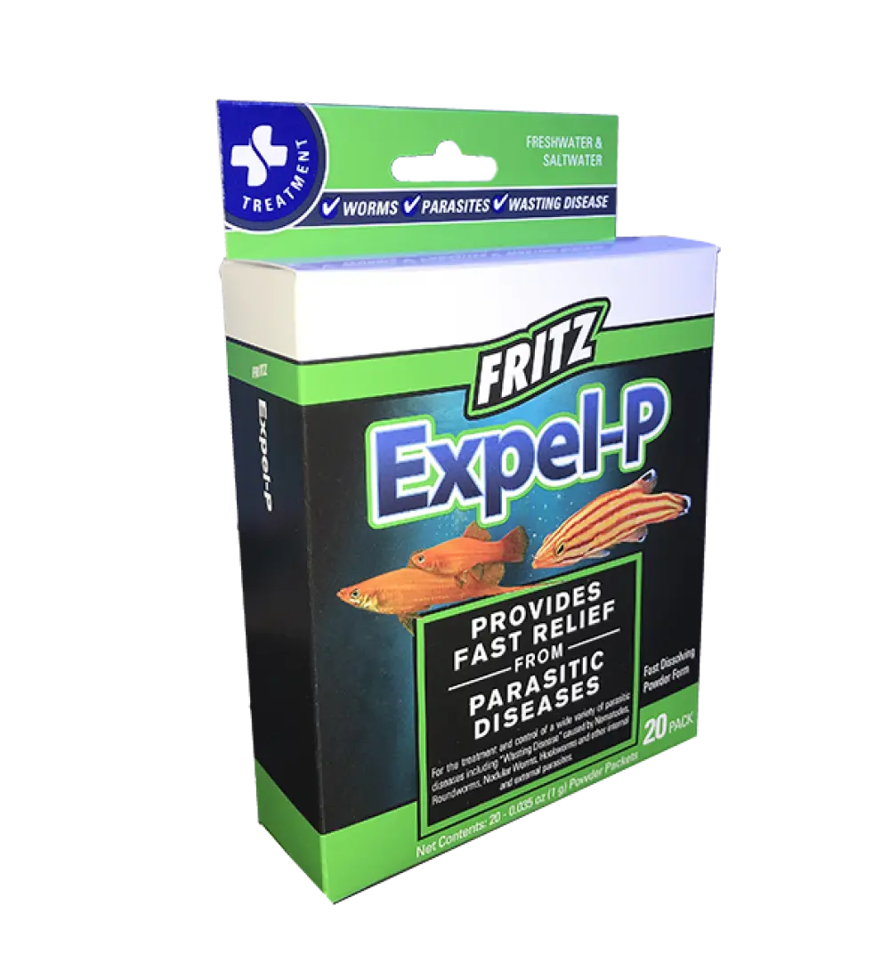 Fritz Expel-P 20 Pack aquarium fish medication β dewormer and anti-parasite treatment for freshwater and saltwater fish, safe for plants and shrimp