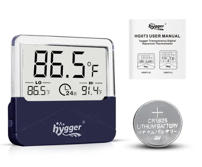 Hygger HG073-S Small Transparency Digital Aquarium Thermometer with LCD display and CR1625 battery