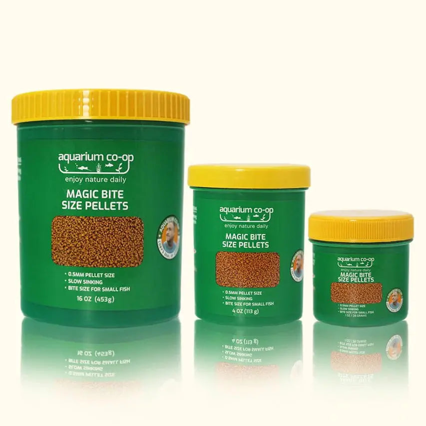 Aquarium Co-Op Magic Bite Size Pellets 1 oz slow-sinking 0.5 mm freshwater fish food