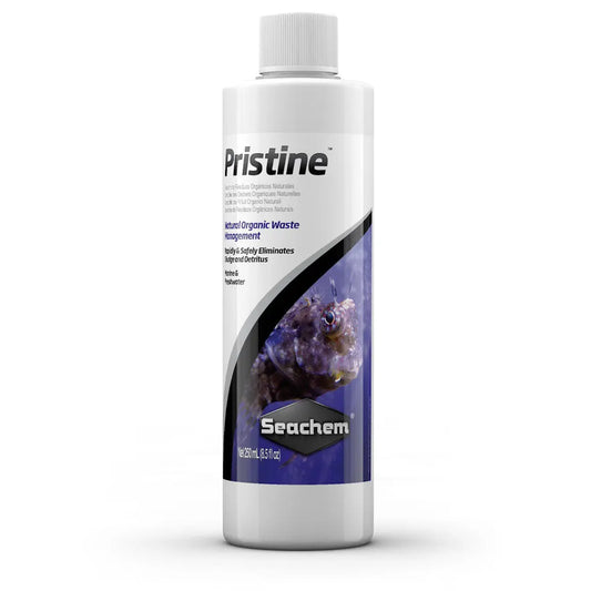 Seachem Pristine 8.5 oz water treatment – natural bacteria solution for aquarium water clarity and organic waste reduction.