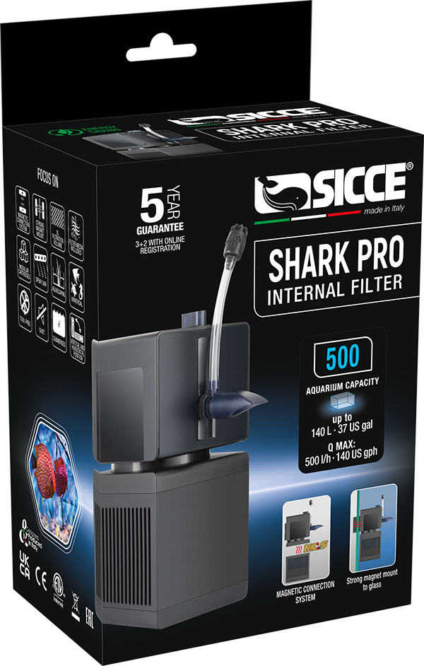 Sicce Shark PRO 500 Internal Filter compact 132 GPH aquarium filter with modular magnetic design for freshwater and planted tanks.