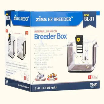 Ziss Premium Breeder Box – external acrylic hang-on aquarium breeding system with air-driven water circulation.