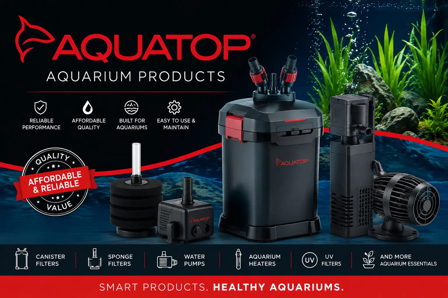 Aquatop aquarium products collection banner