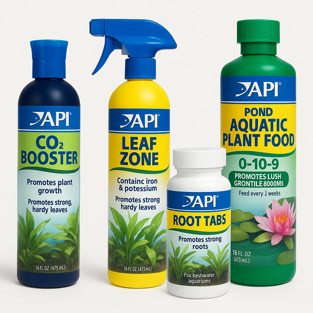 API Plant Care collection – Leaf Zone, CO₂ Booster, and Root Tabs for healthy freshwater aquarium plants.