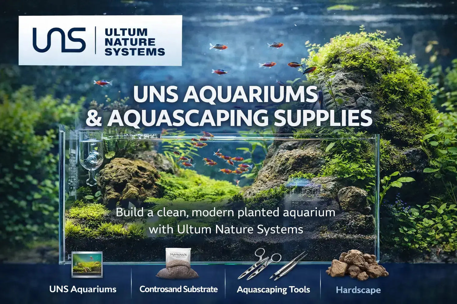 UNS rimless aquariums and aquascaping supplies for planted freshwater tanks