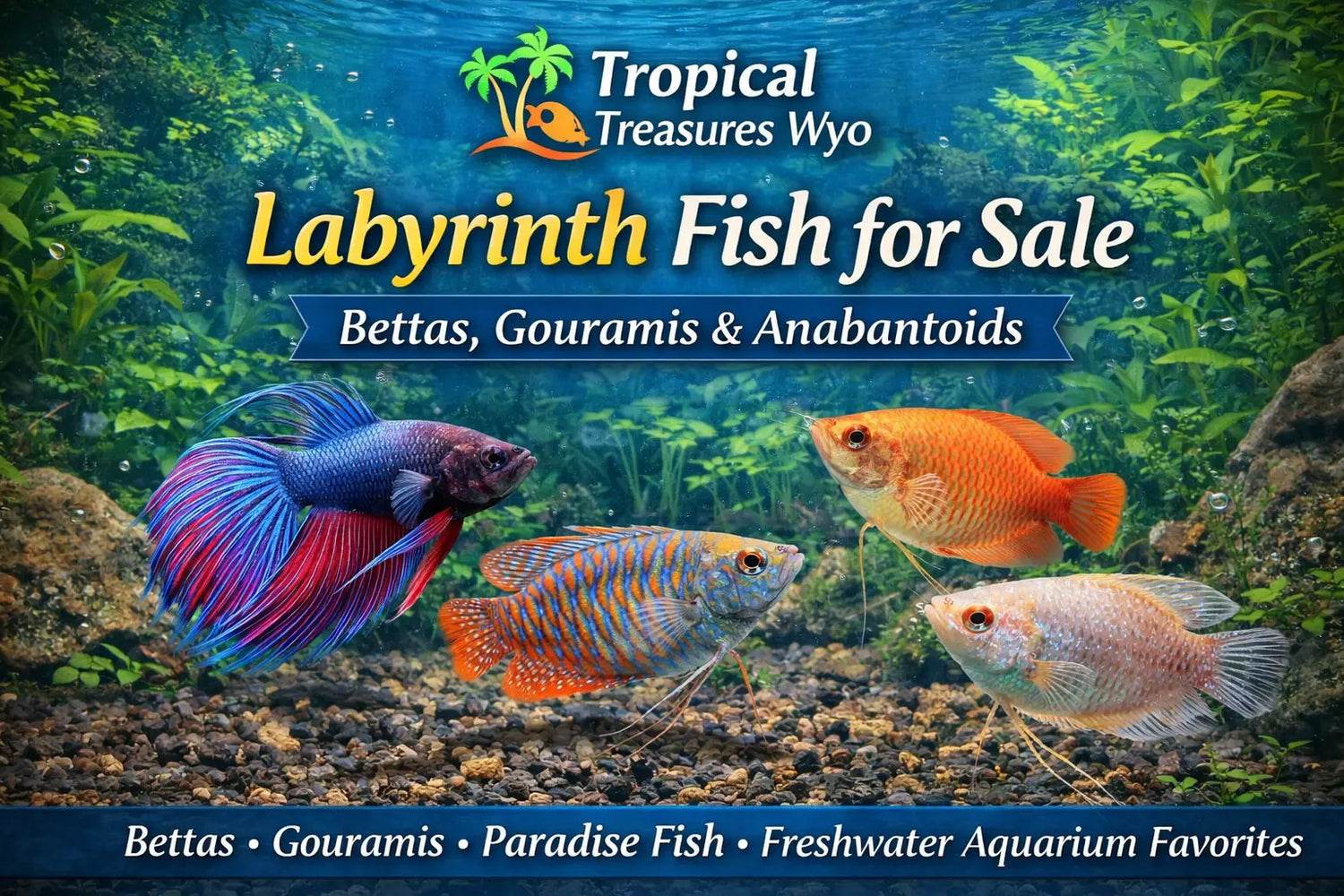 Labyrinth fish collection featuring bettas gouramis and other anabantoids for planted aquariums and freshwater community tanks at Tropical Treasures Wyo