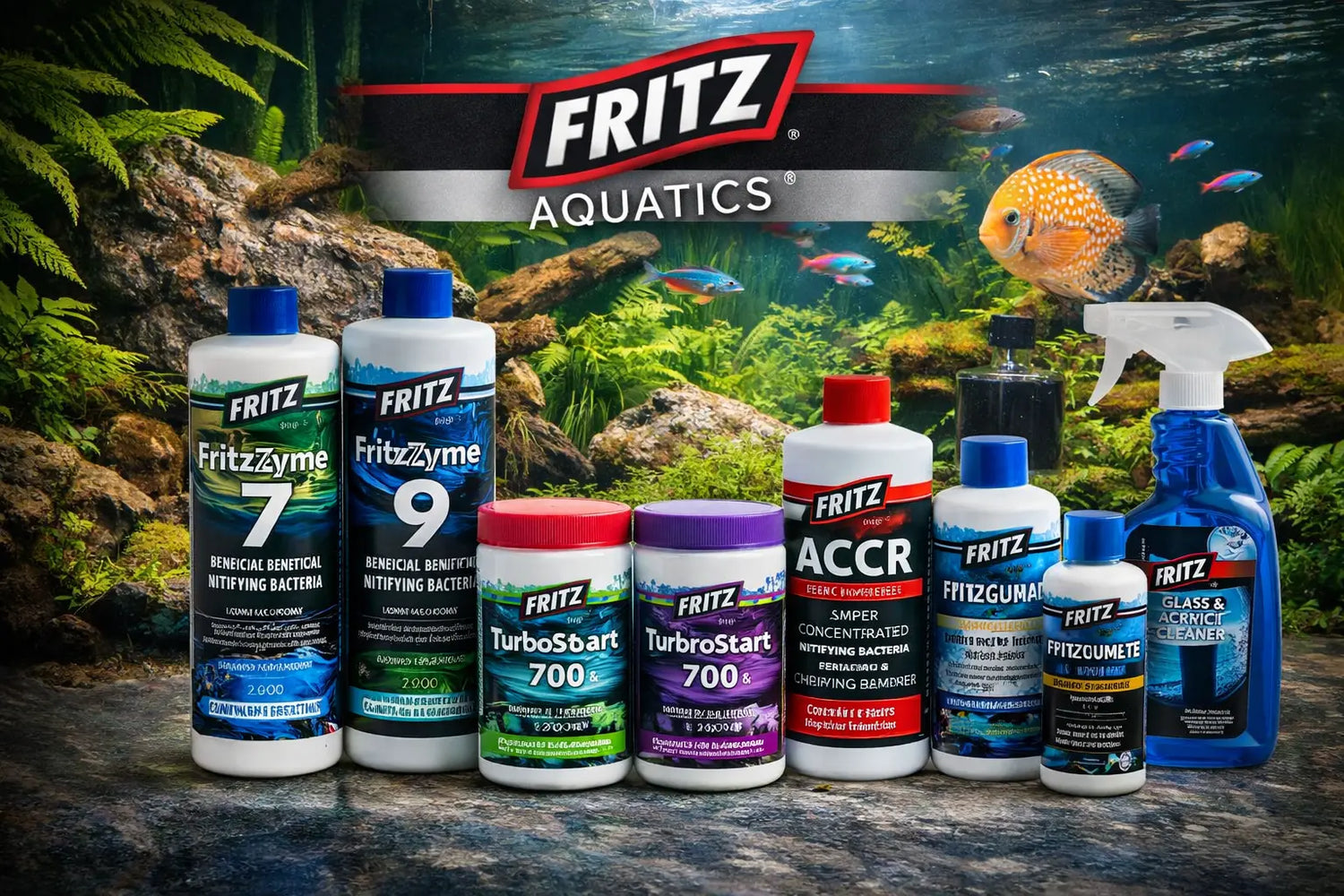 Shop Fritz aquarium products for freshwater tanks. Beneficial bacteria, water conditioners, and fish care solutions trusted by aquarists.