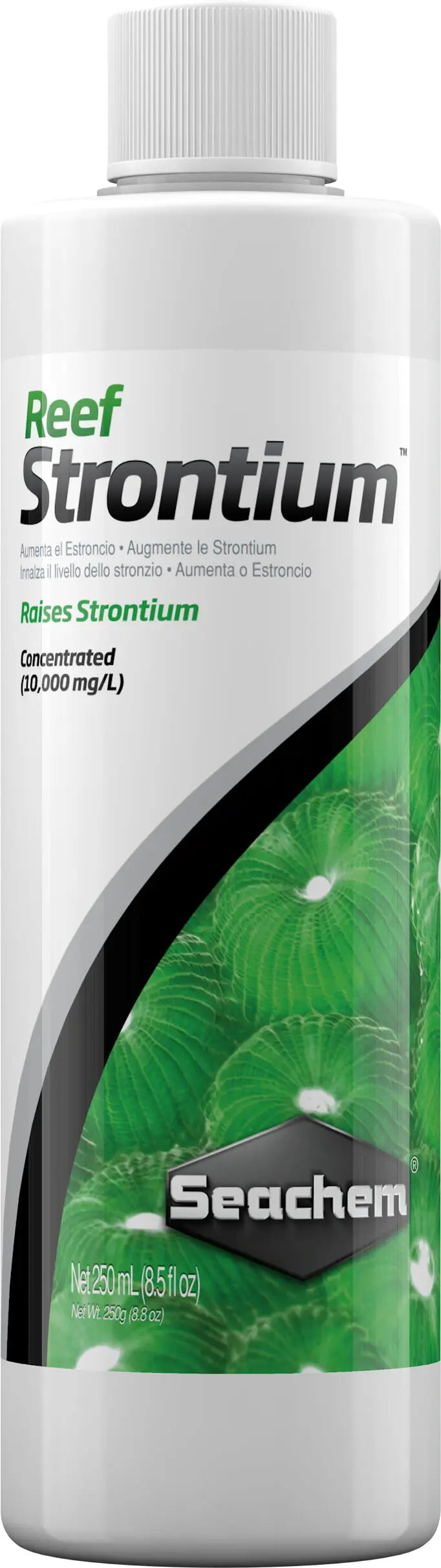 Seachem Reef Strontium 250 mL bottle strontium supplement used to support coral growth in reef aquariums