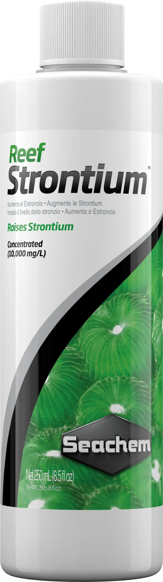 Seachem Reef Strontium 250 mL bottle strontium supplement used to support coral growth in reef aquariums