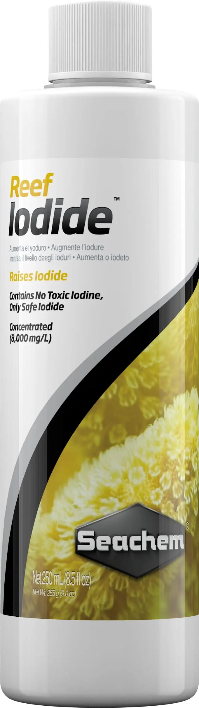 Seachem Reef Iodide 250 mL bottle iodide supplement used to support coral and invertebrate health in reef aquariums