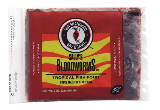 San Francisco Bay Brand Frozen Bloodworms Flat Pack 8 oz – premium frozen fish food, Store Pickup Only at Tropical Treasures Wyo, Cheyenne, WY.