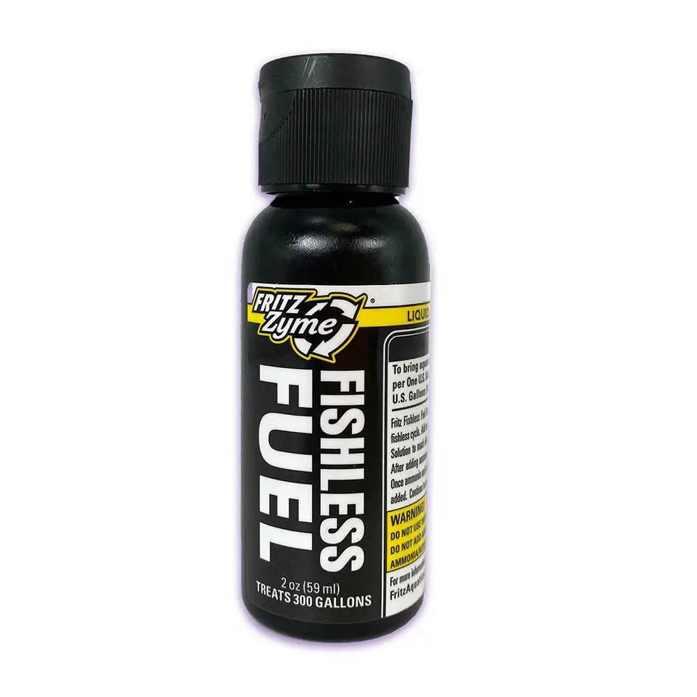 FritzZyme Fishless Fuel Ammonia Solution 2oz bottle for fishless aquarium cycling and nitrifying bacteria support.