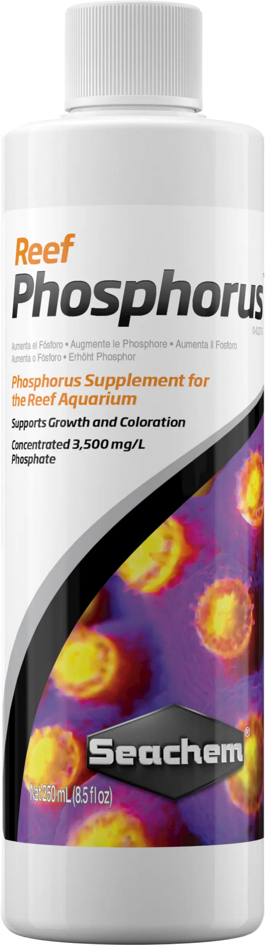Seachem Reef Phosphorus 250 mL bottle used to raise phosphorus levels in reef aquariums