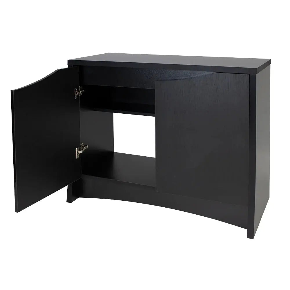 Fluval Flex 32.5 gallon black cabinet aquarium stand with open doors