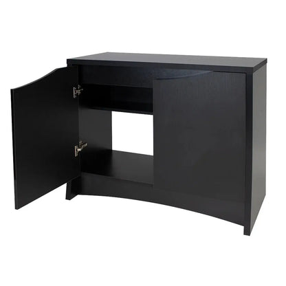 Fluval Flex 32.5 gallon black cabinet aquarium stand with open doors