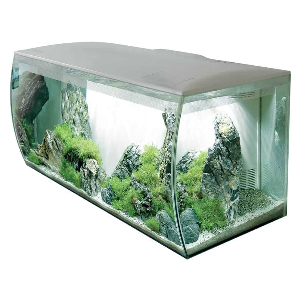 Fluval Flex 32.5 gallon white freshwater aquarium kit with rockscape and plants