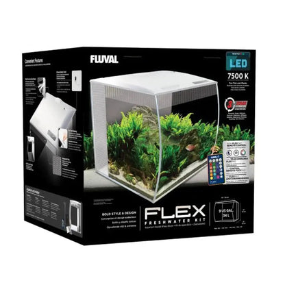 Fluval Flex 9 gallon aquarium kit white all-in-one LED fish tank with built-in filtration for planted and freshwater setups