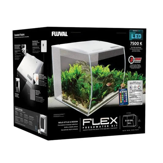 Fluval Flex 9 gallon aquarium kit white all-in-one LED fish tank with built-in filtration for planted and freshwater setups