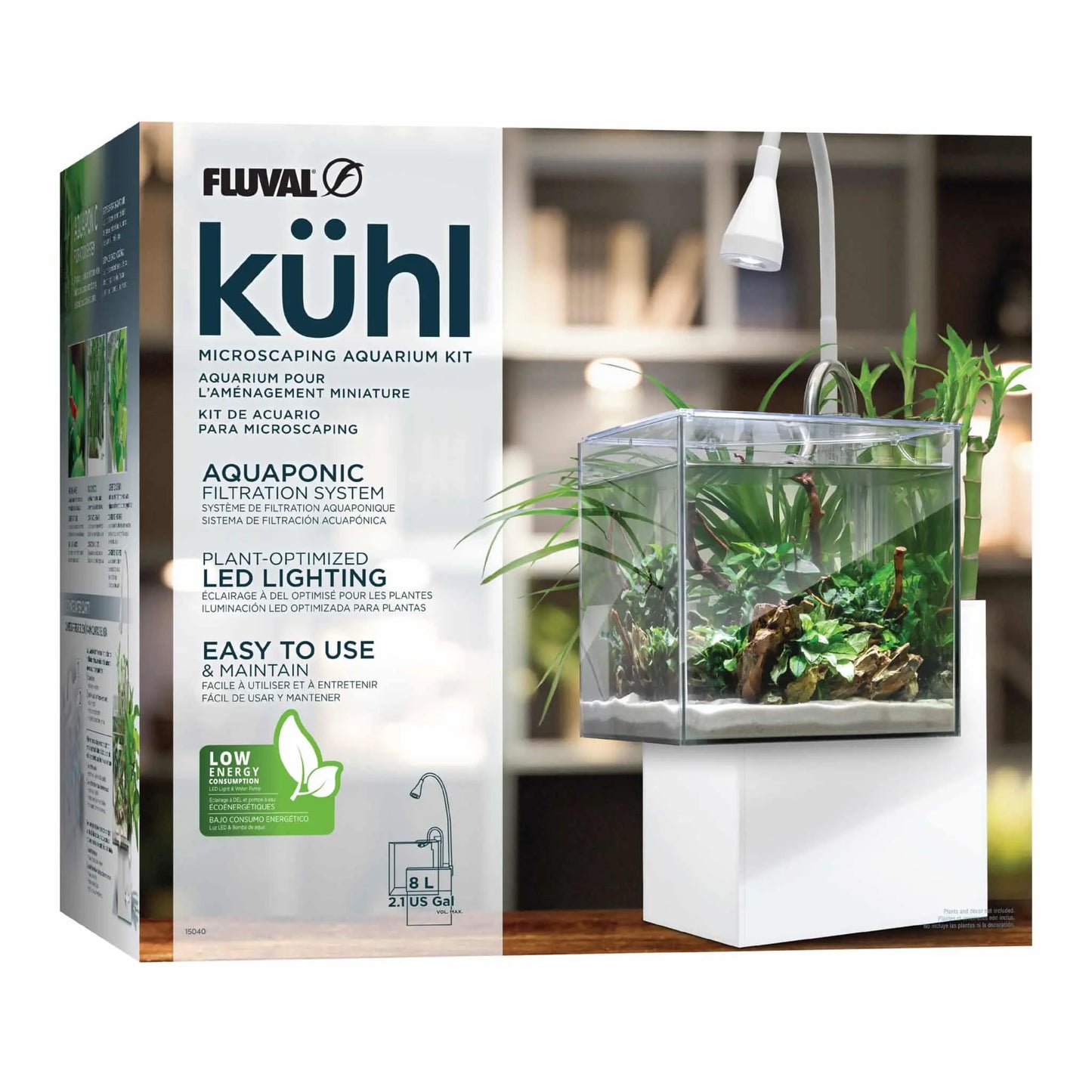 Fluval Kühl Microscaping Aquarium Kit 2.1 gallon white nano aquaponic aquarium with LED light and planting areas for shrimp, snails, and small-space planted displays at Tropical Treasures Wyo.